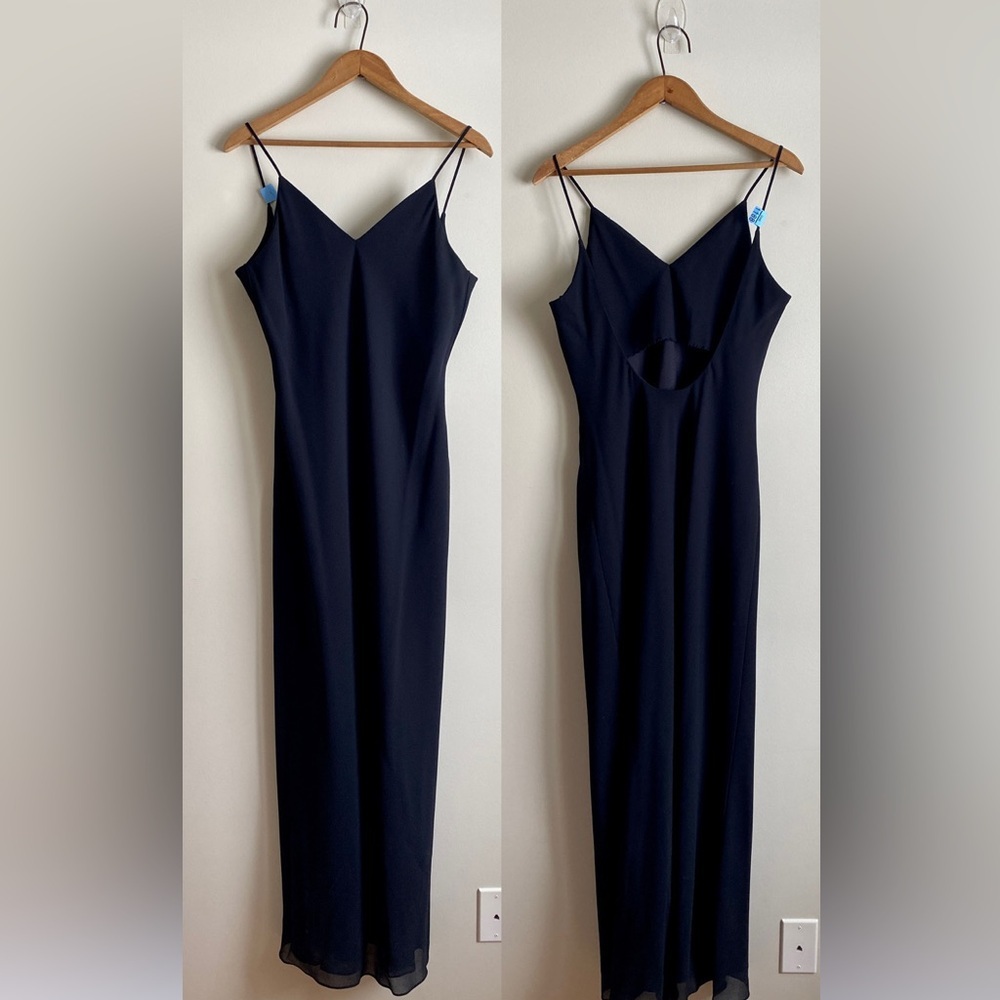Vintage 90s Black Maxi Slip Dress Spaghetti Straps V-Back Size 13/14